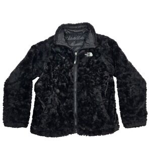 The North Face Jacket Girls Large Black Reversible Fleece Puffer Mossbud Swirl